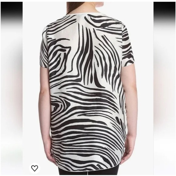 Elegant Lafayette 148 Zebra-Print Silk Shari Top - Minimalist Short Sleeve,sz 14 - Picture 2 of 8
